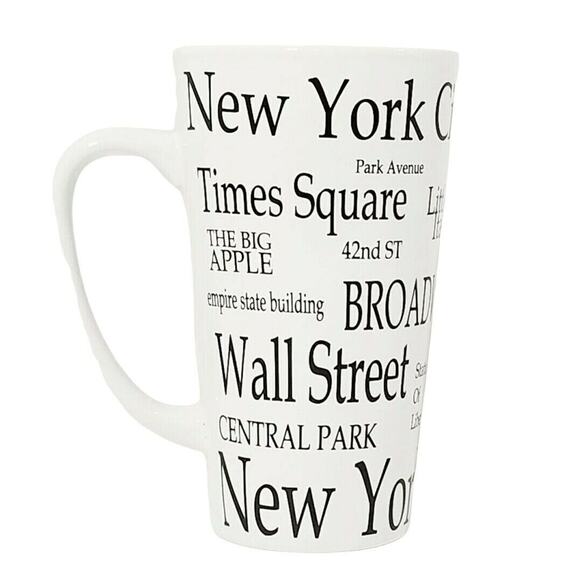 New York Mug 14 oz White Black Tall Ceramic Souvenir Coffee NYC Big Apple‎ Gift - Picture 1 of 5